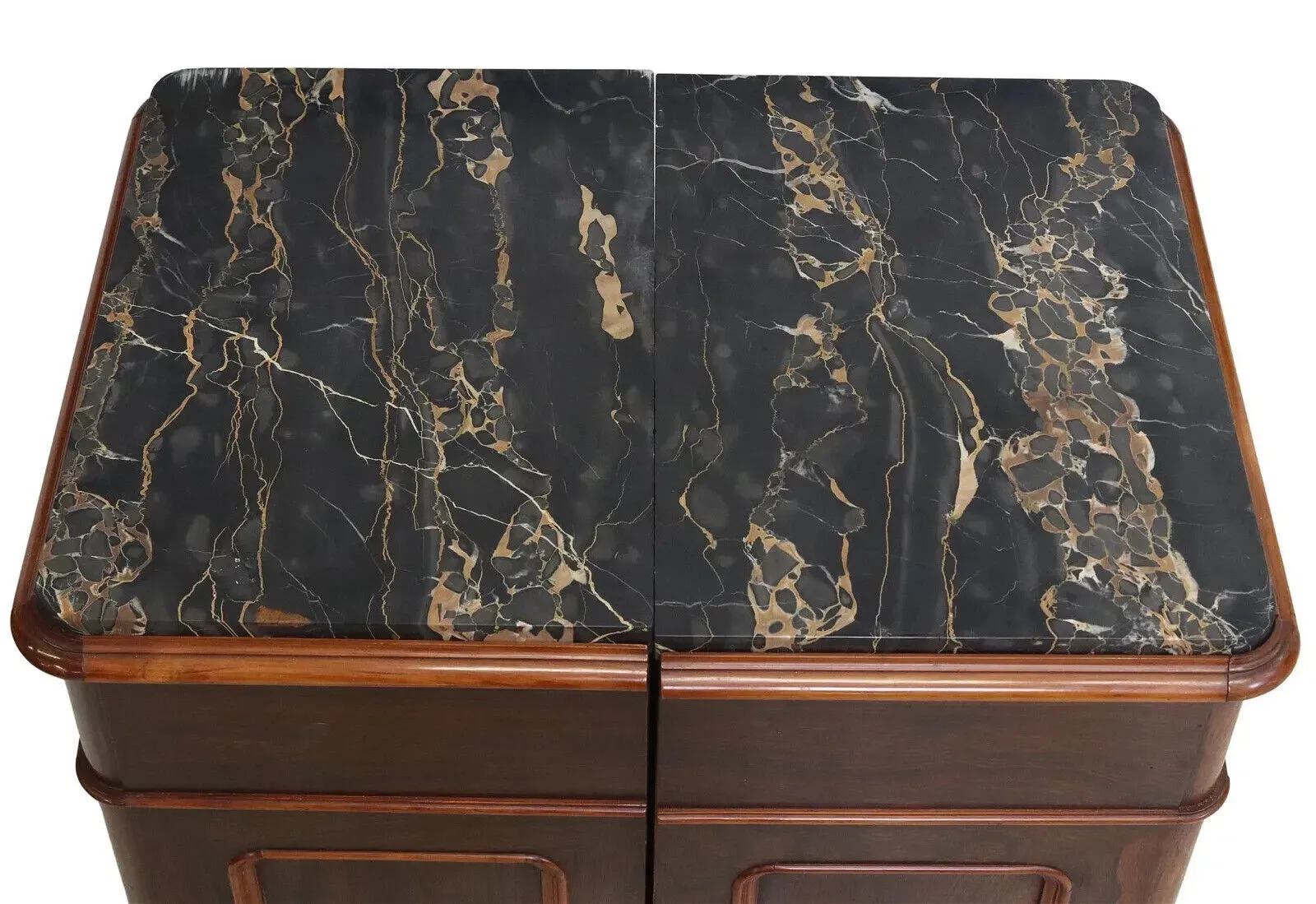 Antique Bedside Cabinets, (2) Italian Inlaid Rosewood, Marble-Top , Early 1900s!