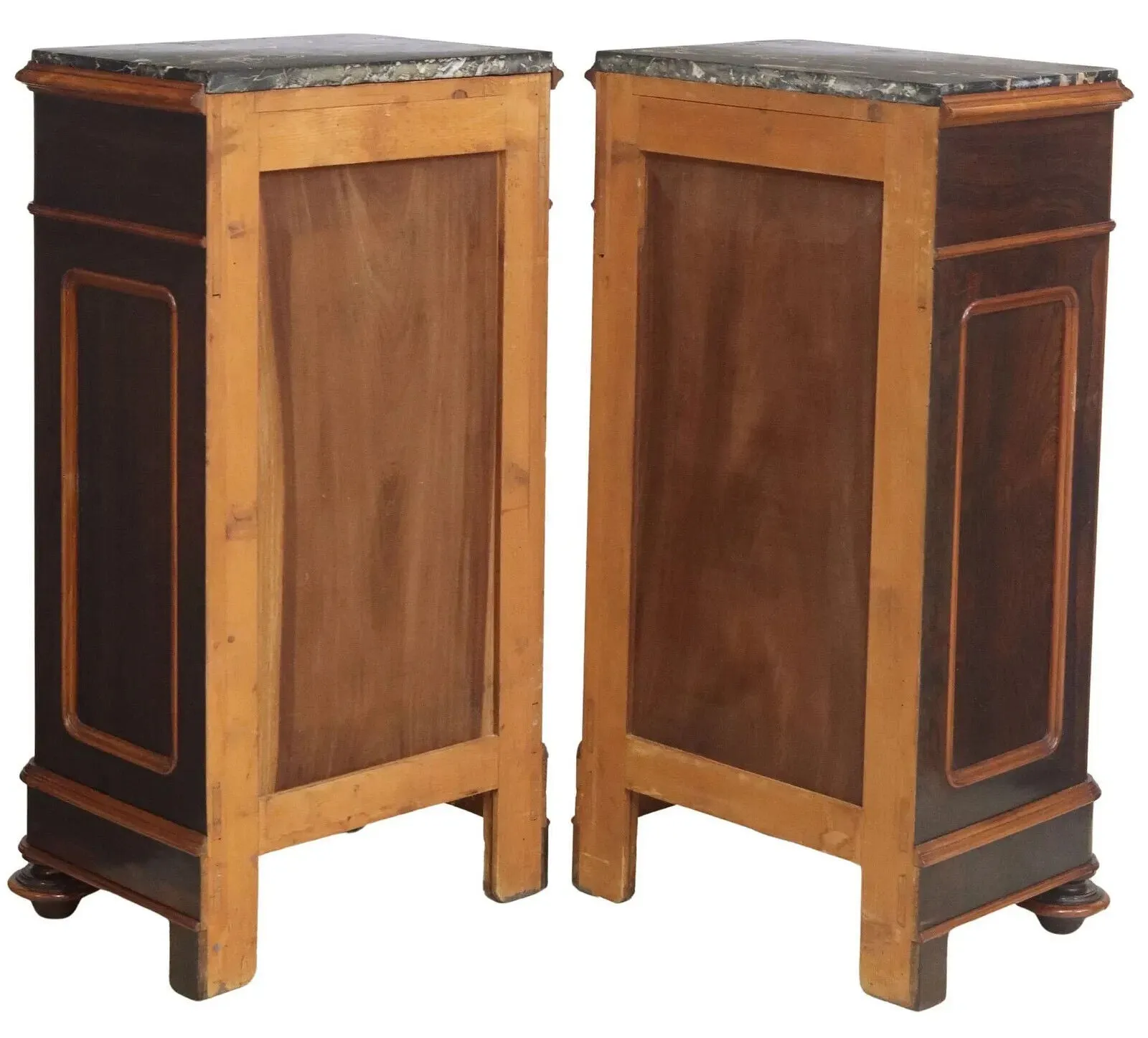 Antique Bedside Cabinets, (2) Italian Inlaid Rosewood, Marble-Top , Early 1900s!