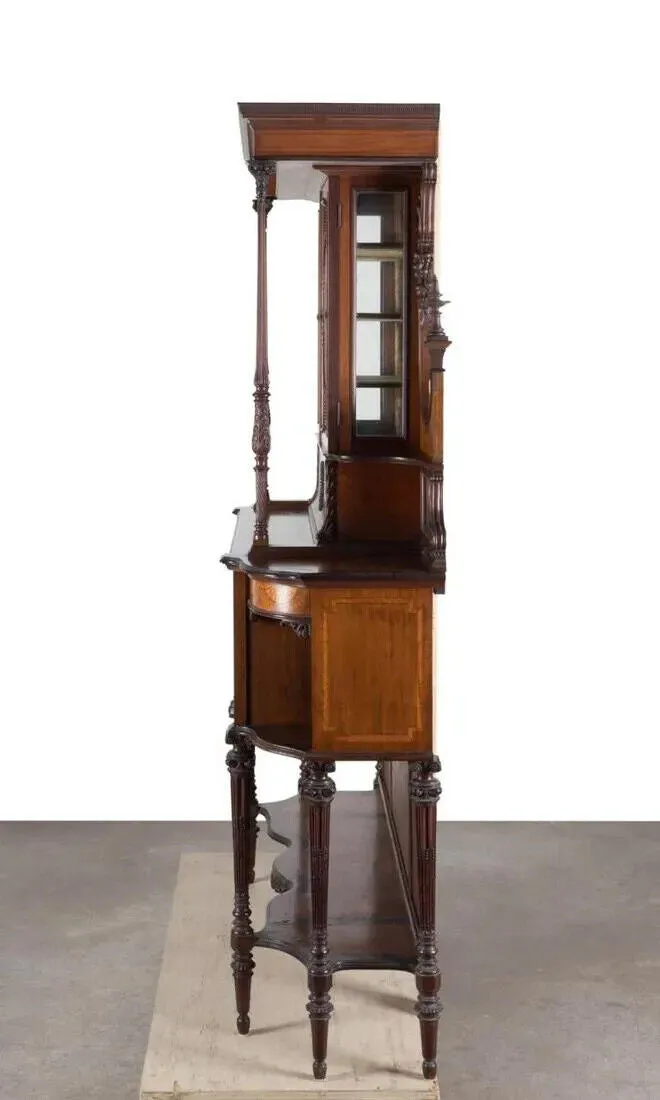 Antique Buffet, Cabinet Edwardian Style, Carved Wood,  Inlaid, Tall, 19th-20th C