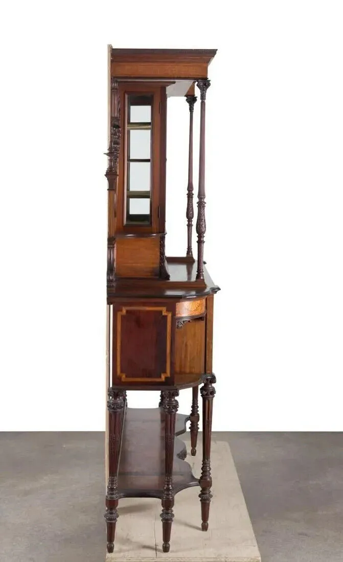 Antique Buffet, Cabinet Edwardian Style, Carved Wood,  Inlaid, Tall, 19th-20th C