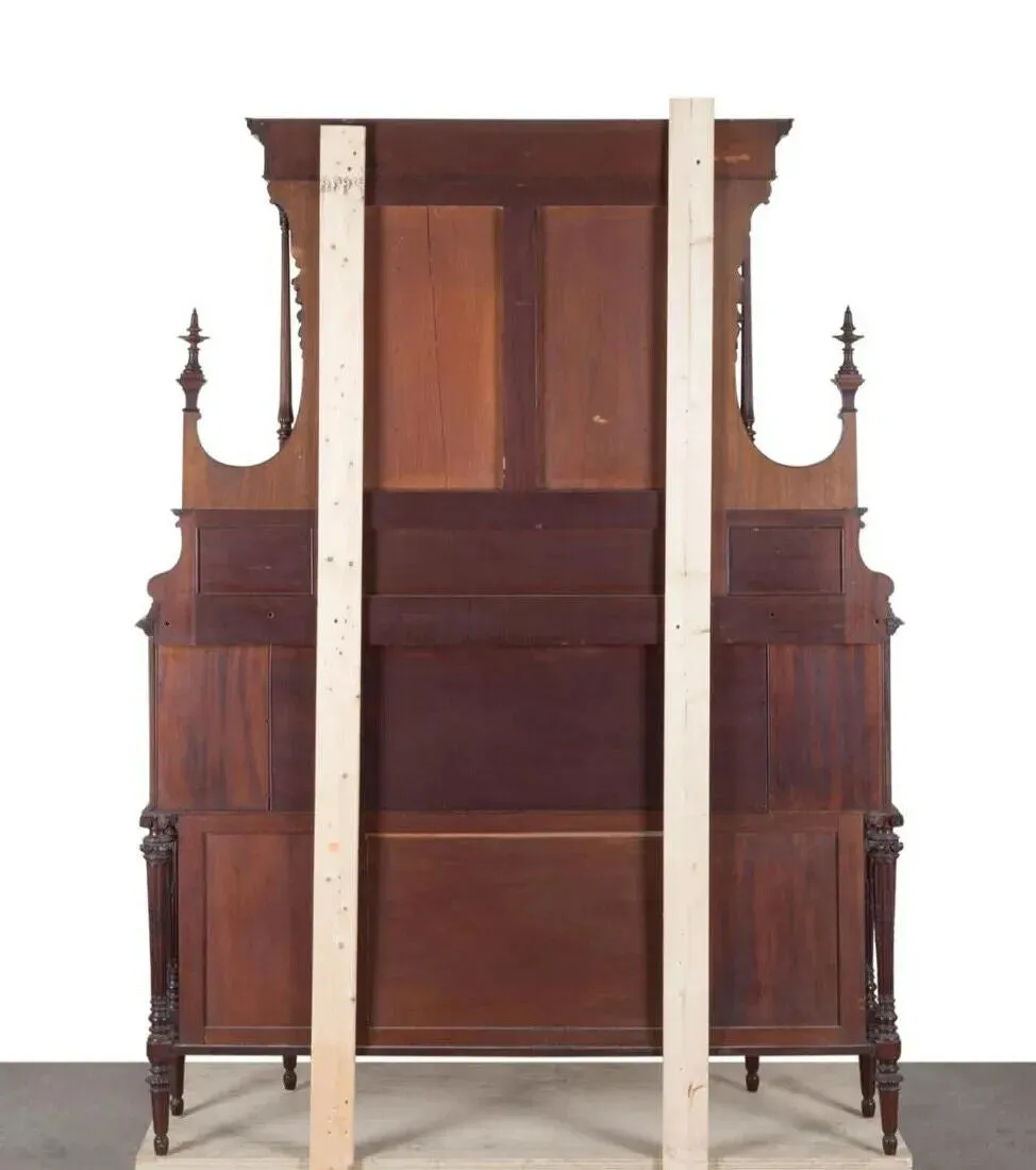 Antique Buffet, Cabinet Edwardian Style, Carved Wood,  Inlaid, Tall, 19th-20th C