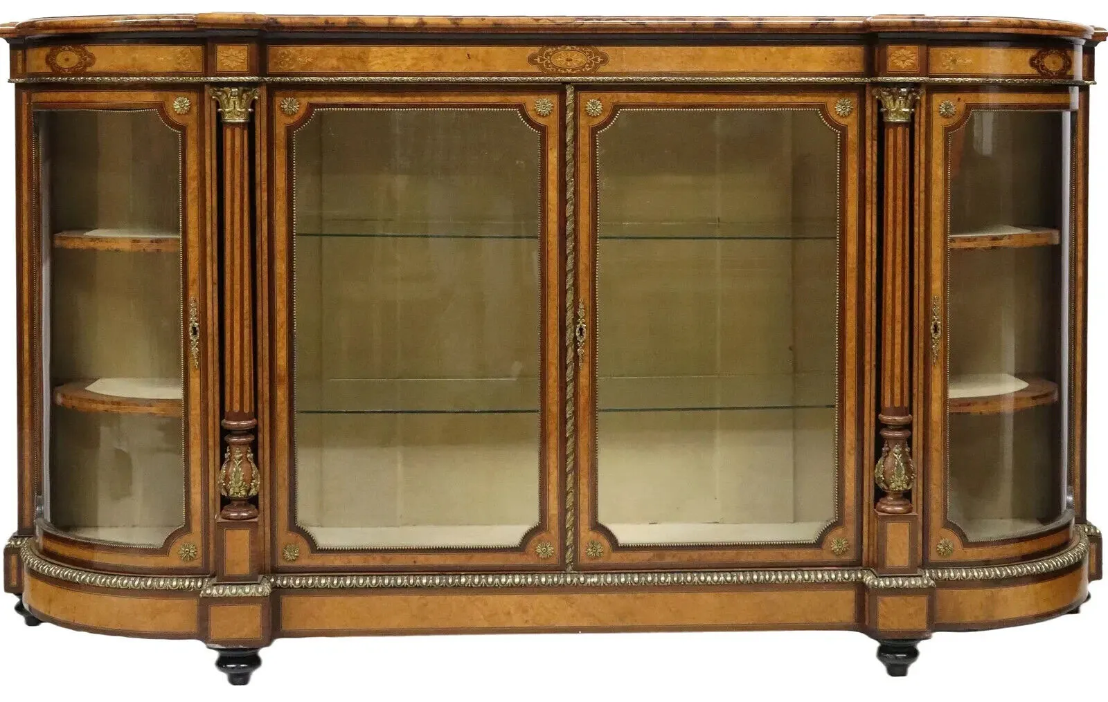 Antique Credenza, Fine Victorian, Inlaid Burl, Walnut & Marquetry, Display, 1800