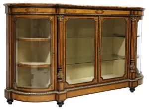 Antique Credenza, Fine Victorian, Inlaid Burl, Walnut & Marquetry, Display, 1800