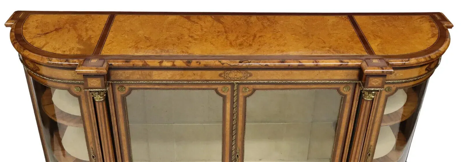 Antique Credenza, Fine Victorian, Inlaid Burl, Walnut & Marquetry, Display, 1800