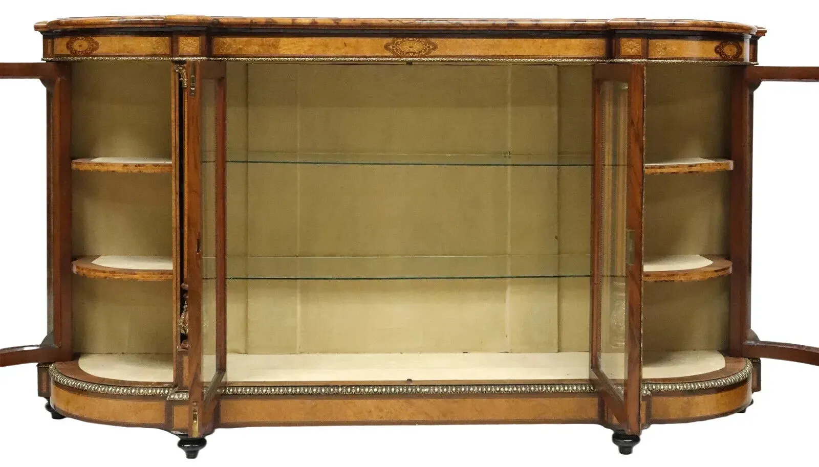 Antique Credenza, Fine Victorian, Inlaid Burl, Walnut & Marquetry, Display, 1800
