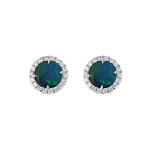 Australian Opal Doublet and Diamond Halo Stud Earrings