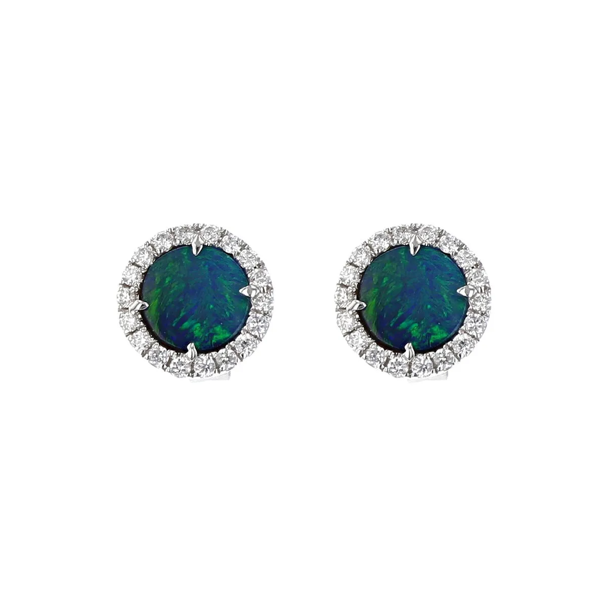 Australian Opal Doublet and Diamond Halo Stud Earrings