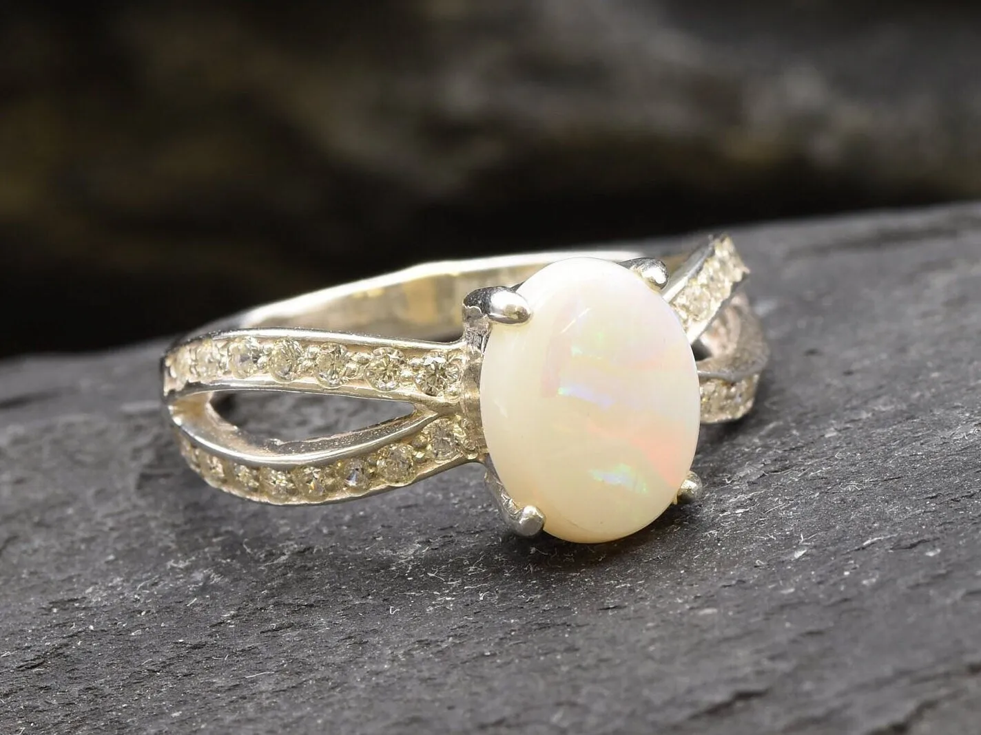 Australian Opal Ring - Opal Engagement Ring - White Promise Ring