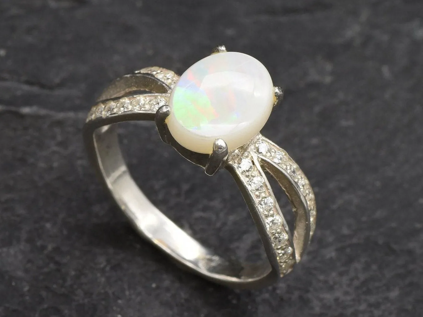 Australian Opal Ring - Opal Engagement Ring - White Promise Ring