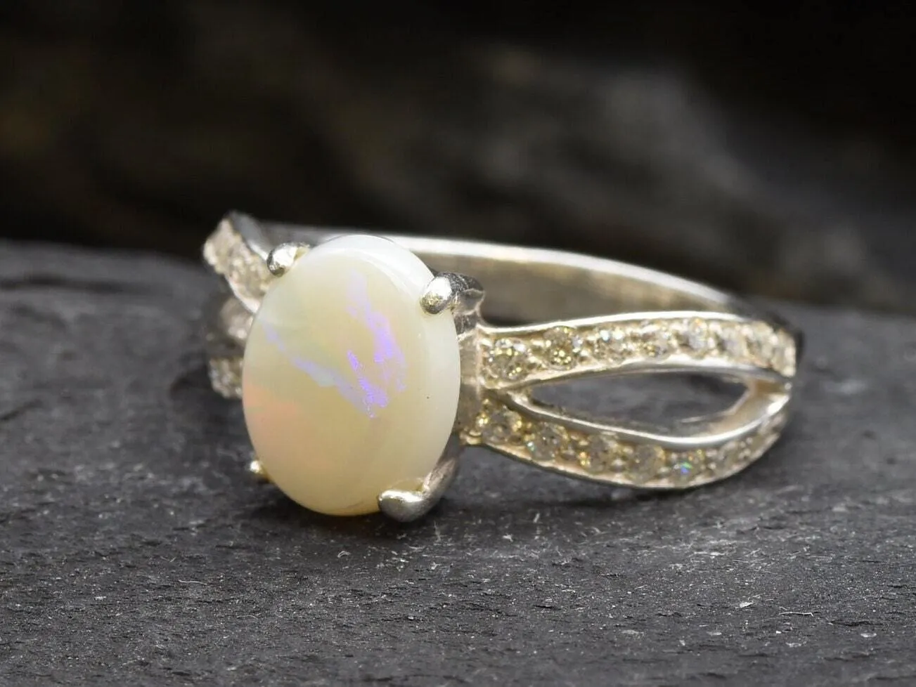 Australian Opal Ring - Opal Engagement Ring - White Promise Ring