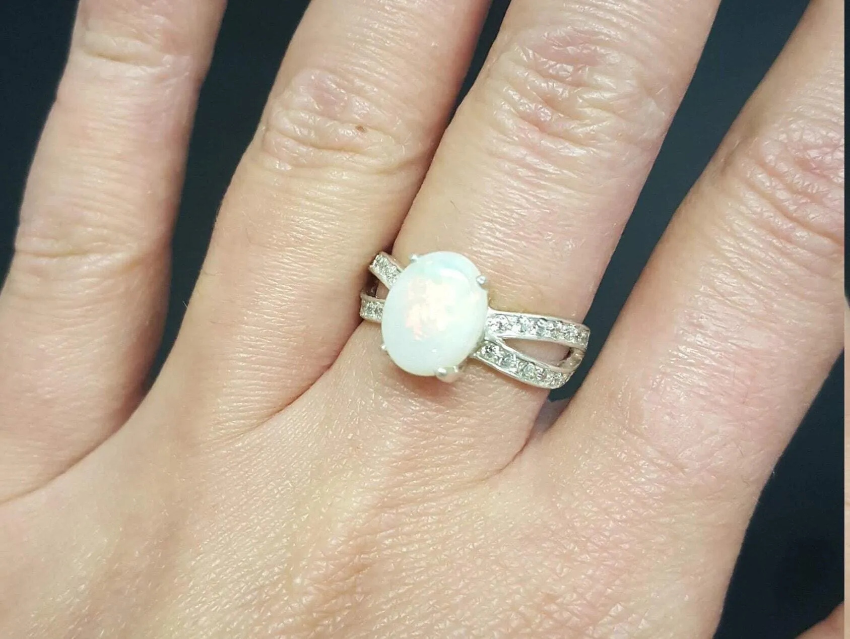 Australian Opal Ring - Opal Engagement Ring - White Promise Ring