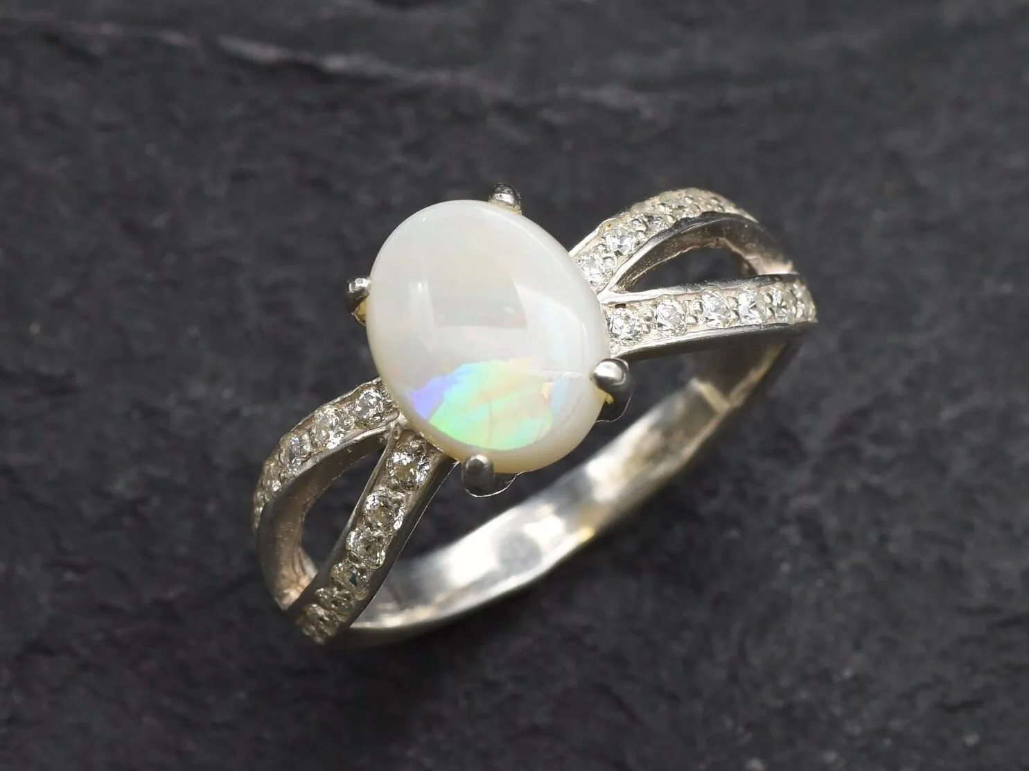Australian Opal Ring - Opal Engagement Ring - White Promise Ring