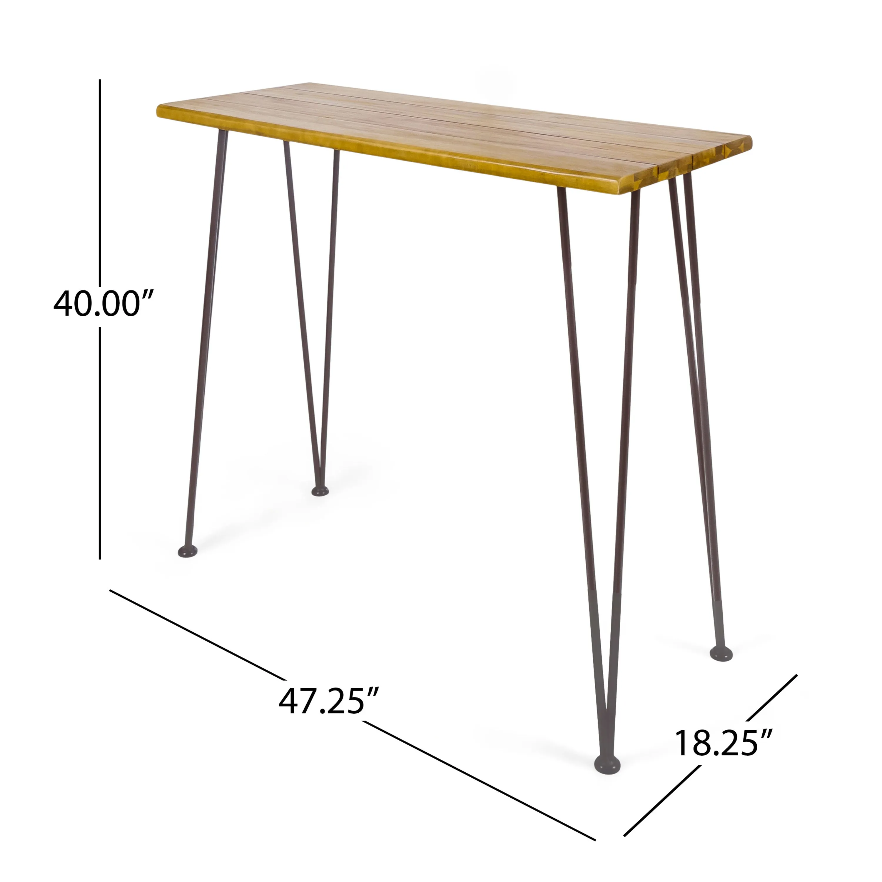 Avy Outdoor Rustic Industrial Acacia Wood Bar Table with Metal Hairpin Legs, Teak