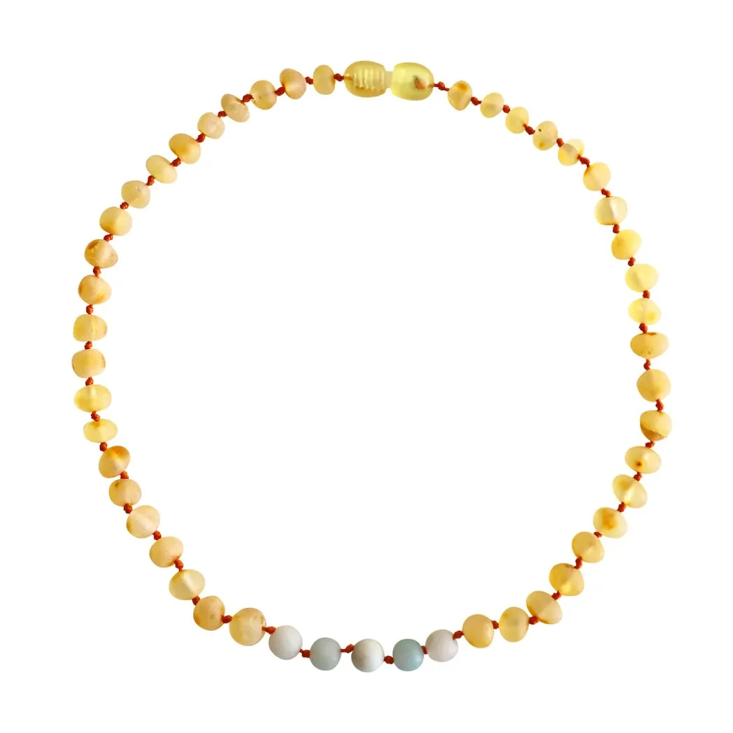 Baby Amber Necklace Lemon- Blue Amazonite