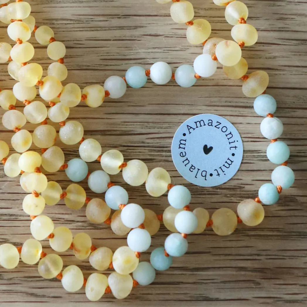 Baby Amber Necklace Lemon- Blue Amazonite