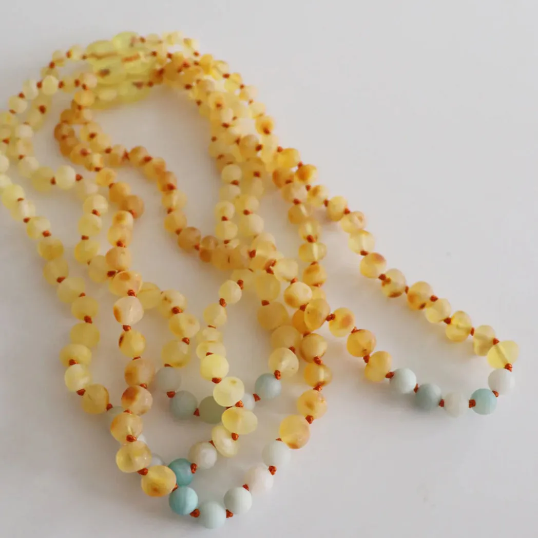 Baby Amber Necklace Lemon- Blue Amazonite