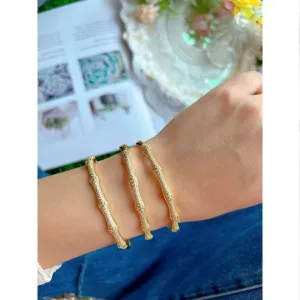 Bamboo Cubic Zirconia 18K Gold Anti Tarnish Kada Cuff Bangle For Women