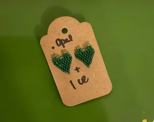 Beaded Heart Studs (green)