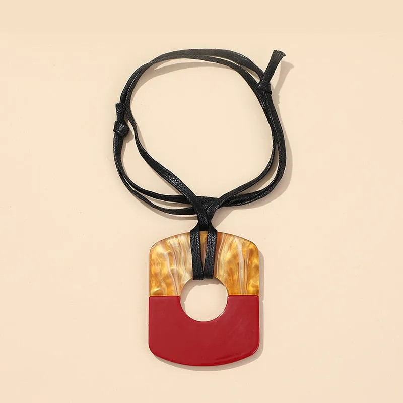 Big Two Tone Resin Pendant Necklace - 14 Colors