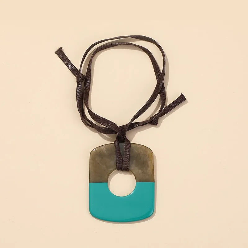 Big Two Tone Resin Pendant Necklace - 14 Colors