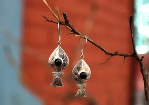 Black Onyx Inlaid Silver Sterling Tibetan Flame Earrings