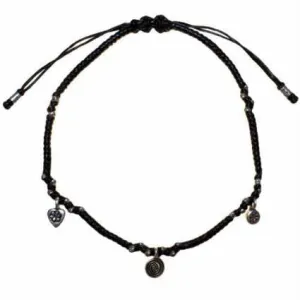 Black Waxed & Silver Ankle Chain D2