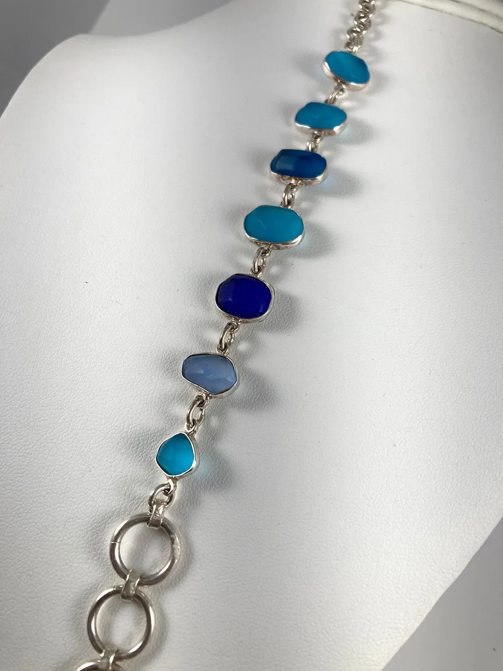 Blue Sea Glass & Sterling Silver Bracelet