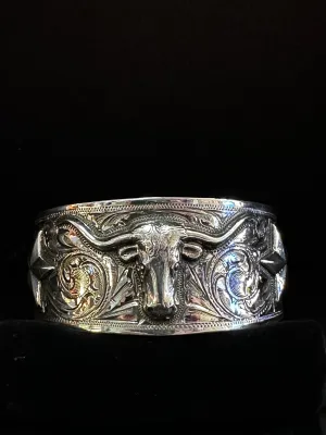 Bohlin Custom Sterling Silver Longhorn Cuff Bracelet with Stars Overlay