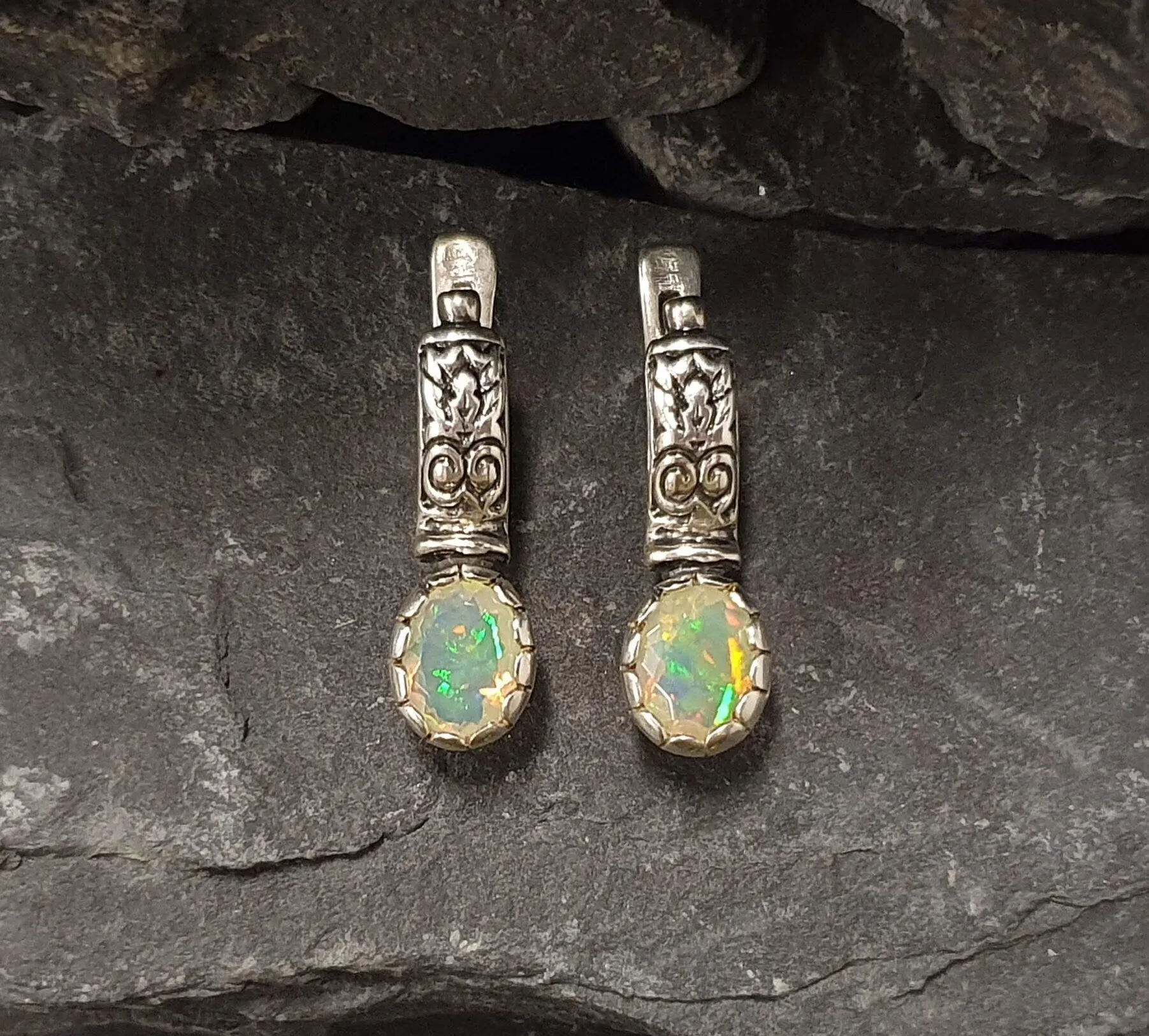 Boho Opal Earrings - Genuine Fire Opal - Drop Tribal Earrings