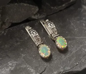 Boho Opal Earrings - Genuine Fire Opal - Drop Tribal Earrings
