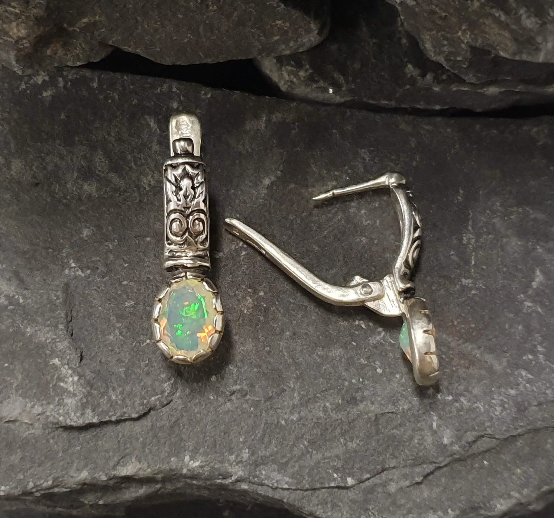 Boho Opal Earrings - Genuine Fire Opal - Drop Tribal Earrings