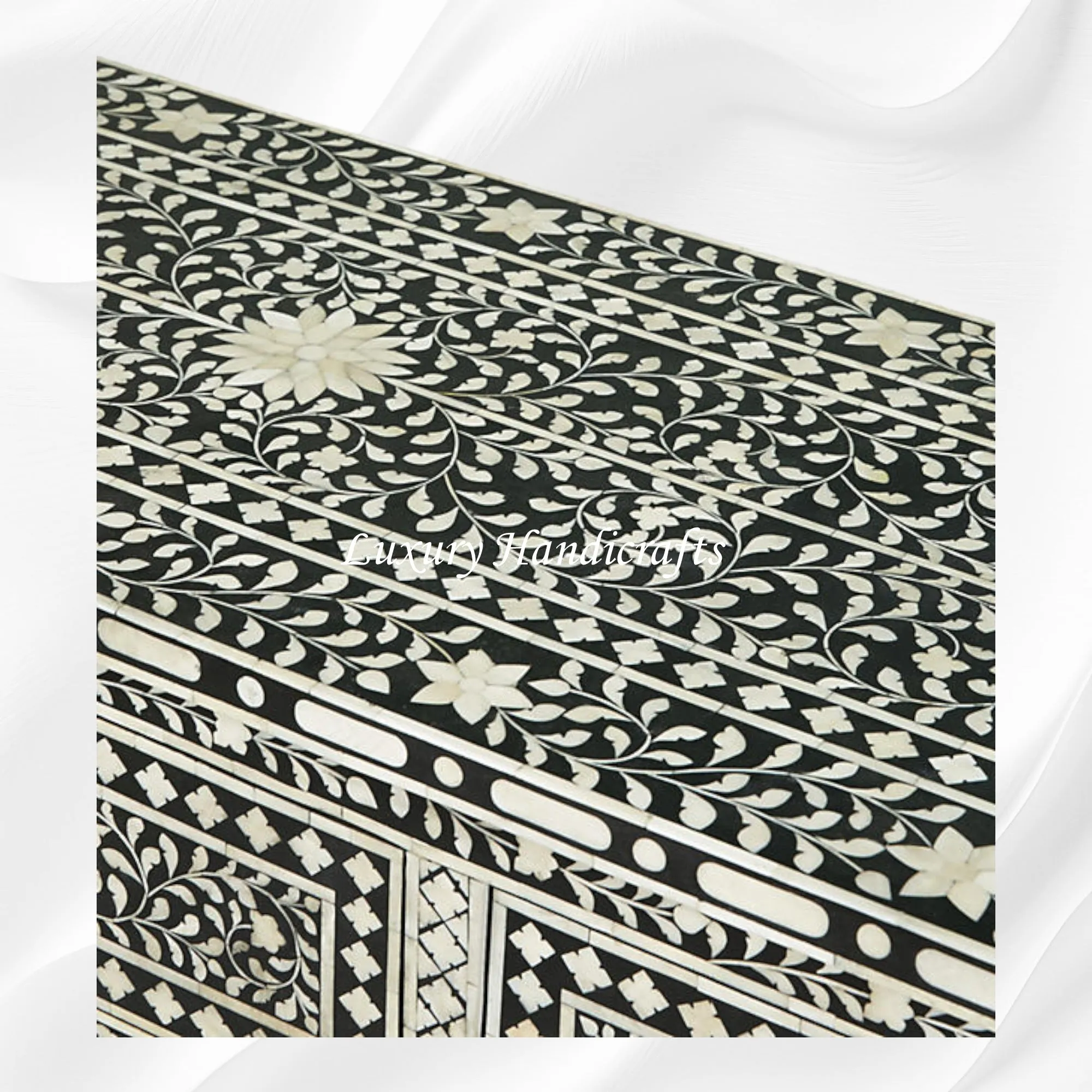 Bone Inlay Floral 3 Drawer Chest Black