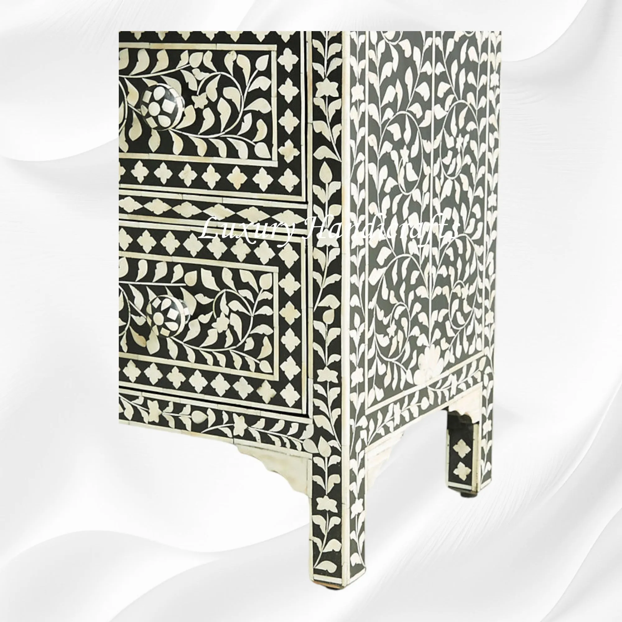 Bone Inlay Floral 3 Drawer Chest Black
