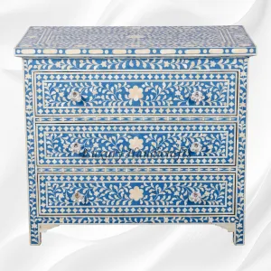 Bone Inlay Floral 3 Drawer Chest Blue