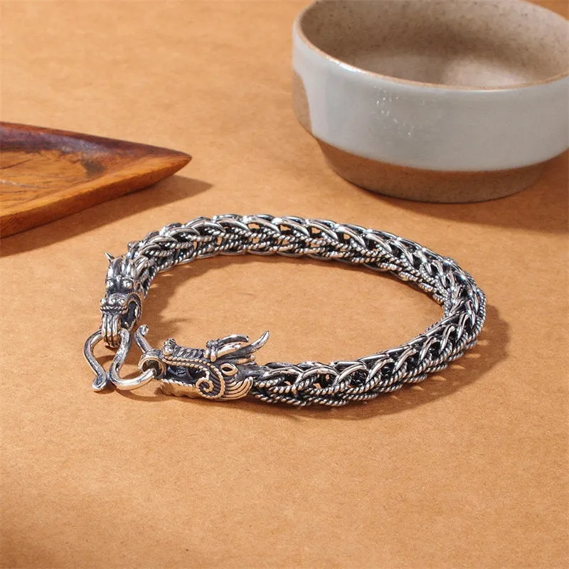 Buddha Stones 925 Sterling Silver Dragon Success Strength Bracelet Bangle