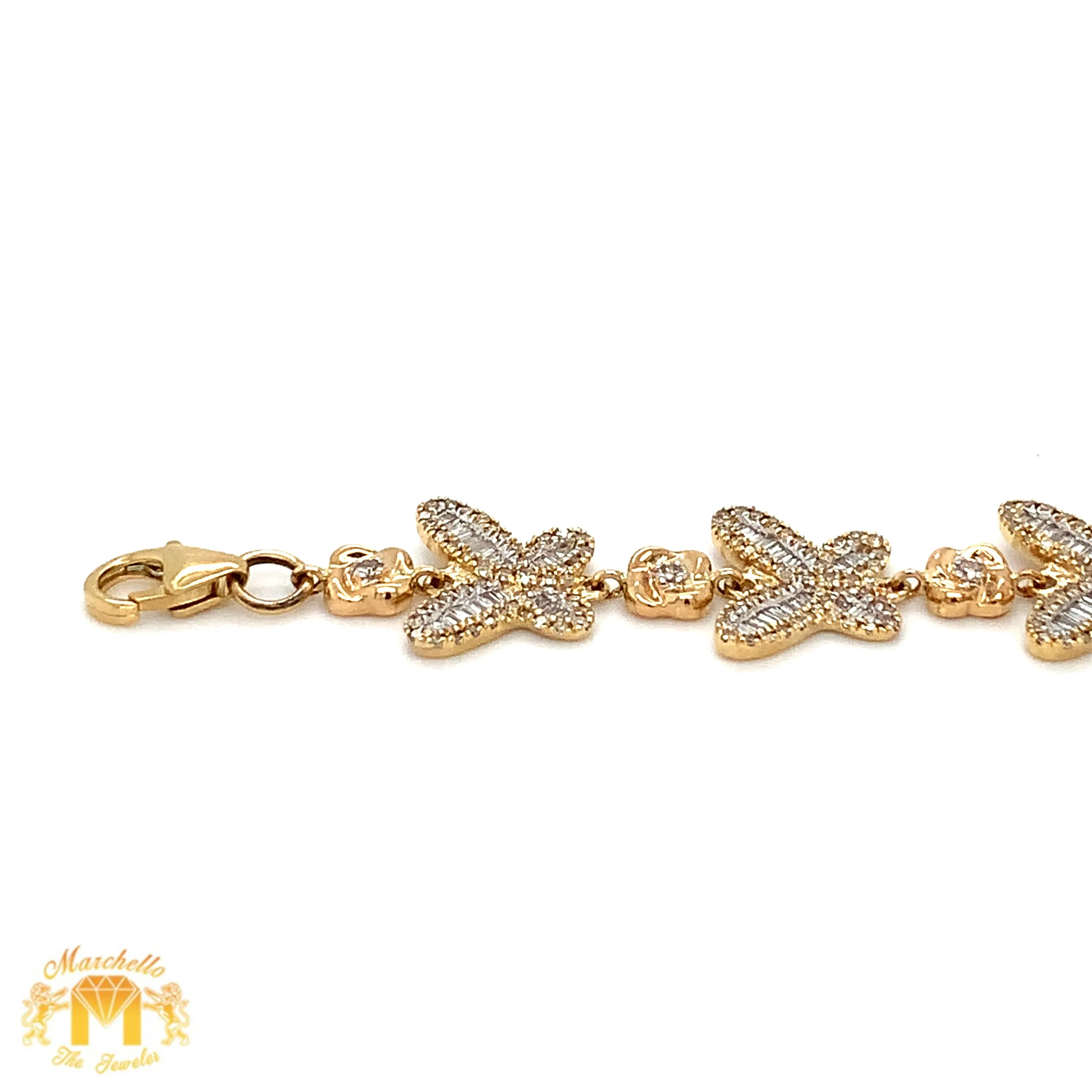 Butterfly Ladies`Gold and Diamond Bracelet with Baguette and Round Diamonds(choose gold color)