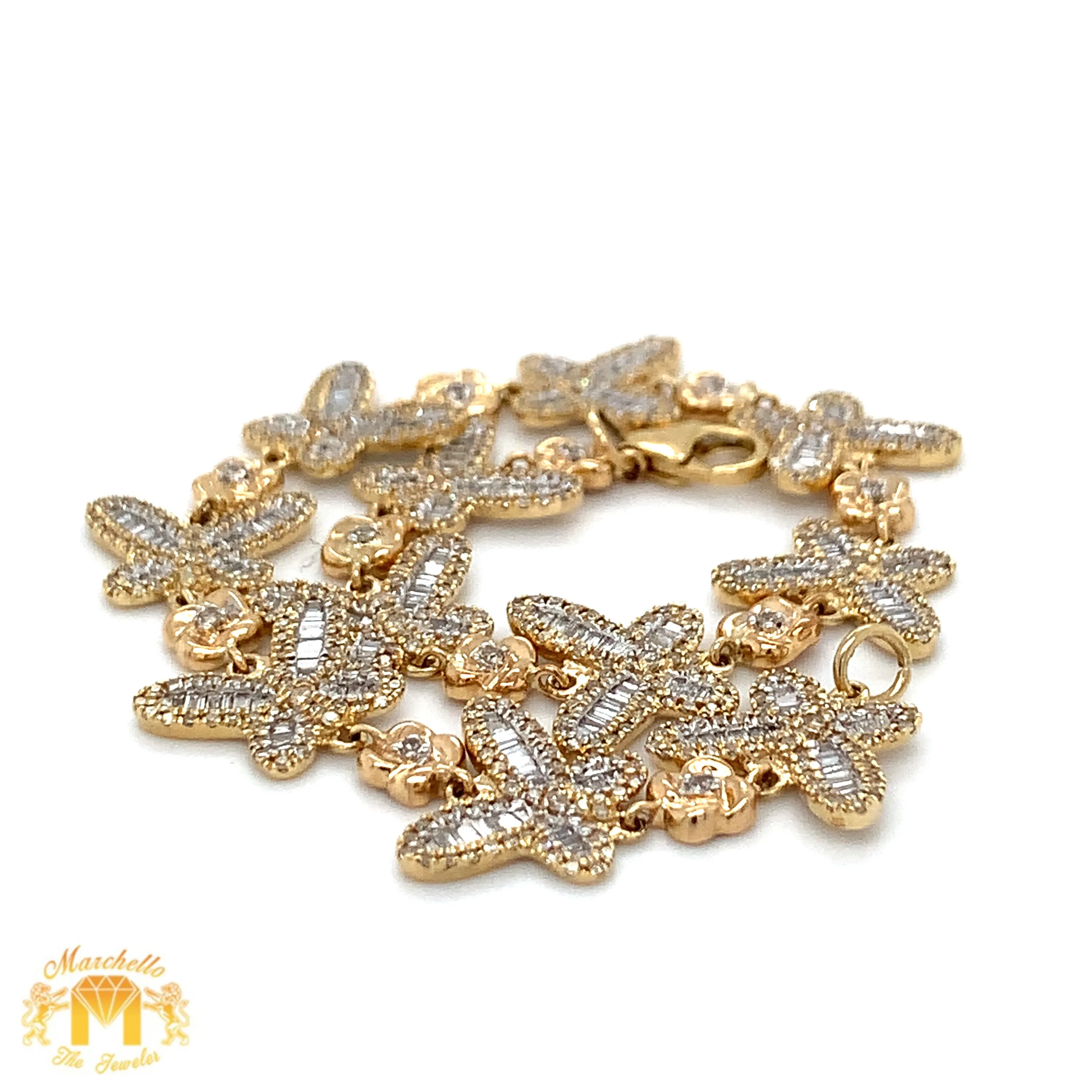 Butterfly Ladies`Gold and Diamond Bracelet with Baguette and Round Diamonds(choose gold color)