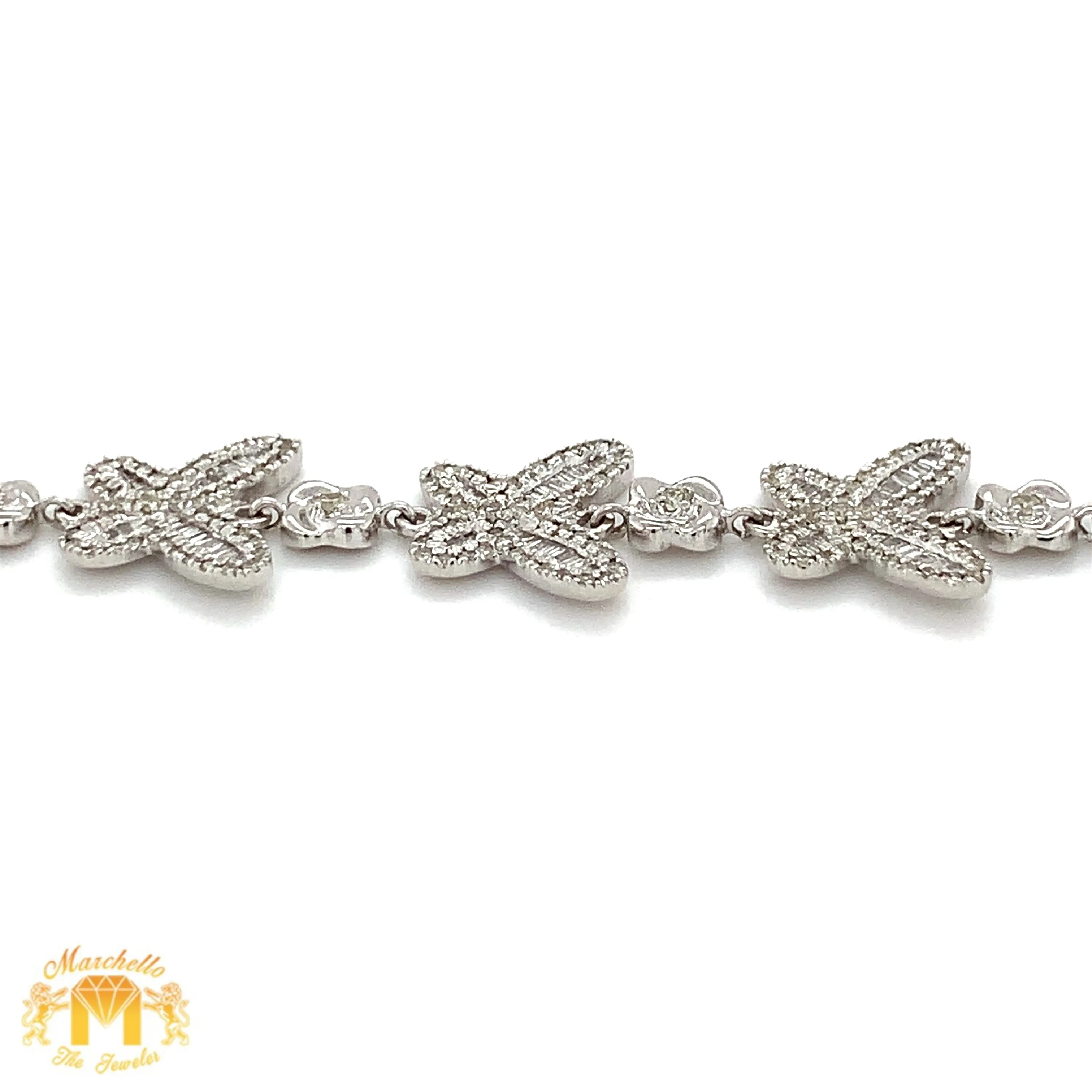 Butterfly Ladies`Gold and Diamond Bracelet with Baguette and Round Diamonds(choose gold color)