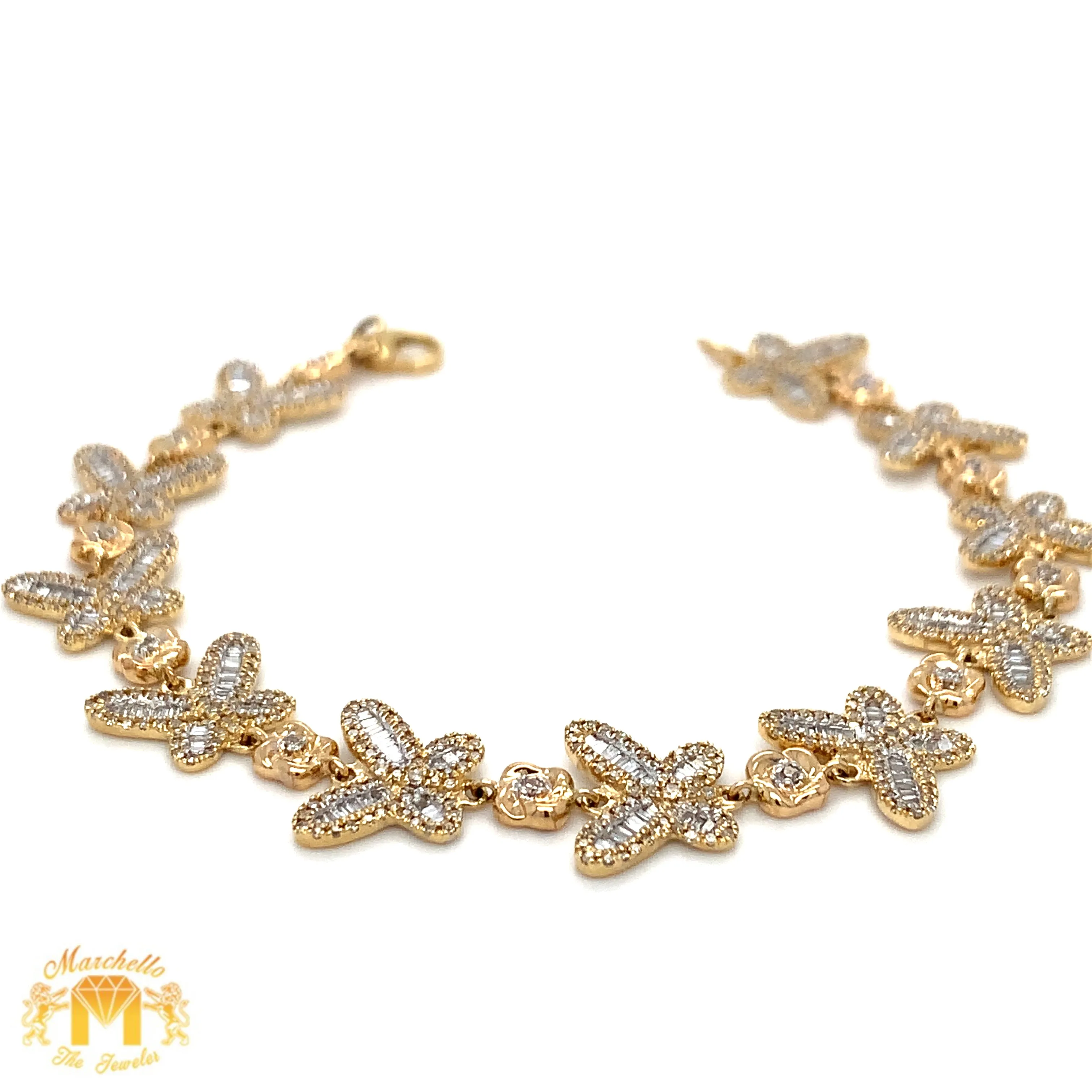 Butterfly Ladies`Gold and Diamond Bracelet with Baguette and Round Diamonds(choose gold color)