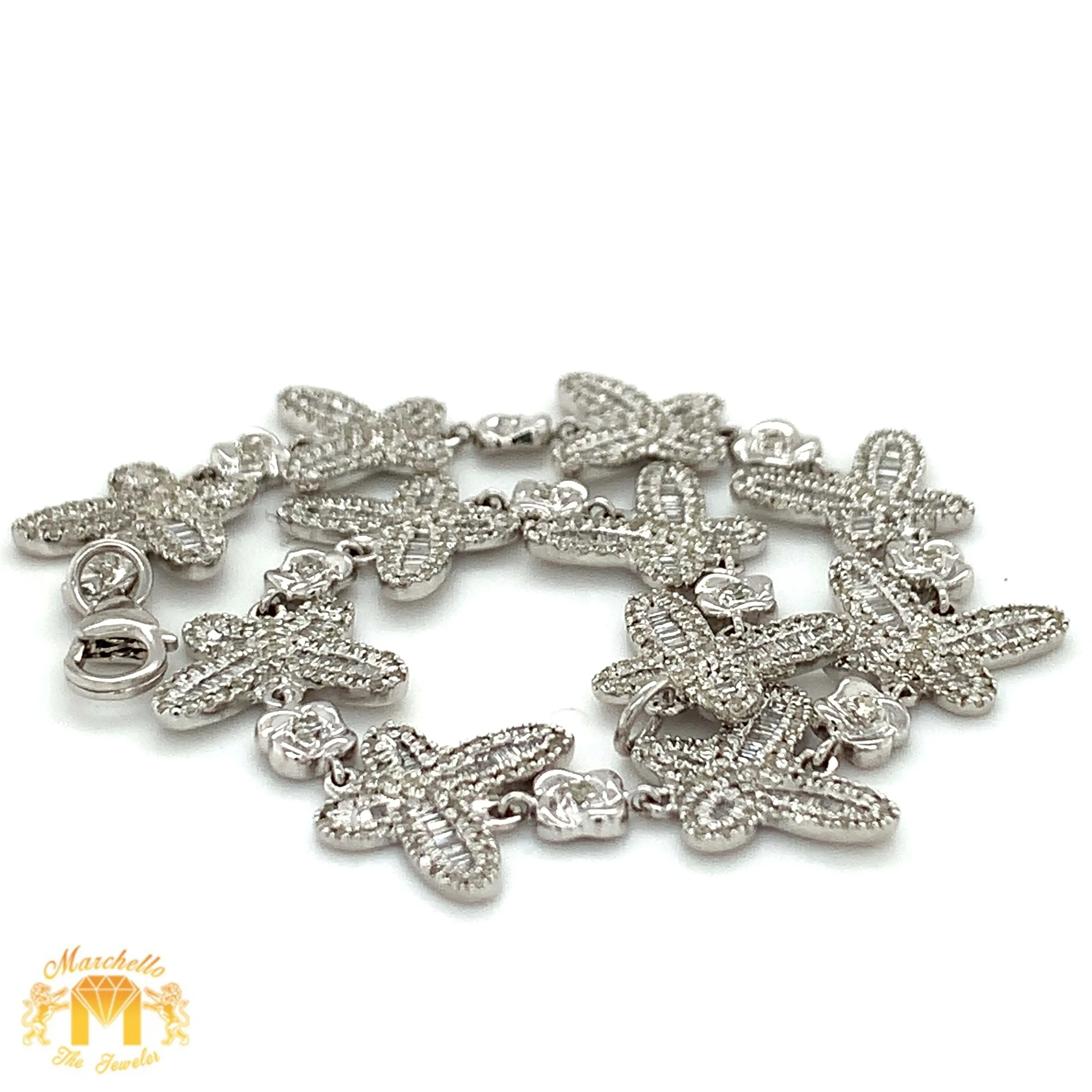 Butterfly Ladies`Gold and Diamond Bracelet with Baguette and Round Diamonds(choose gold color)