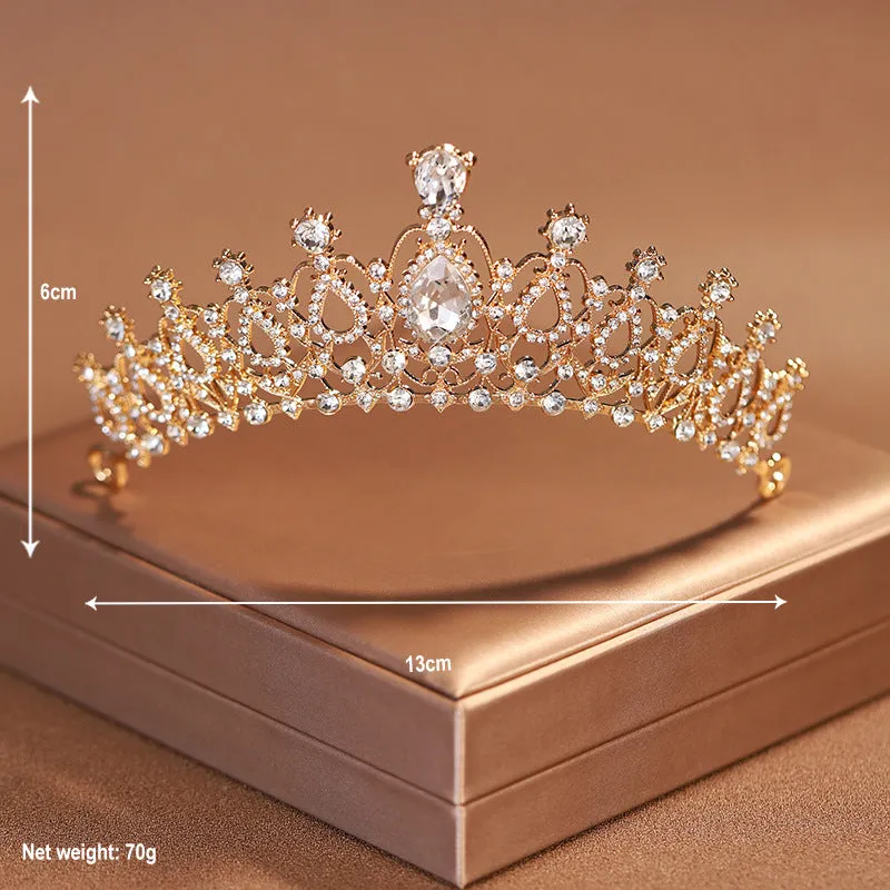 Champagne Gold Bridal Jewelry Necklace Earrings Set Wedding Crown Three-Piece Set Wedding Accessories