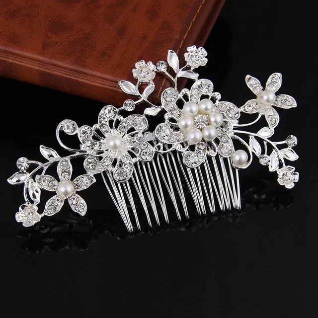 Crystal Pearl Flower Bridal Hair Comb 3 Styles