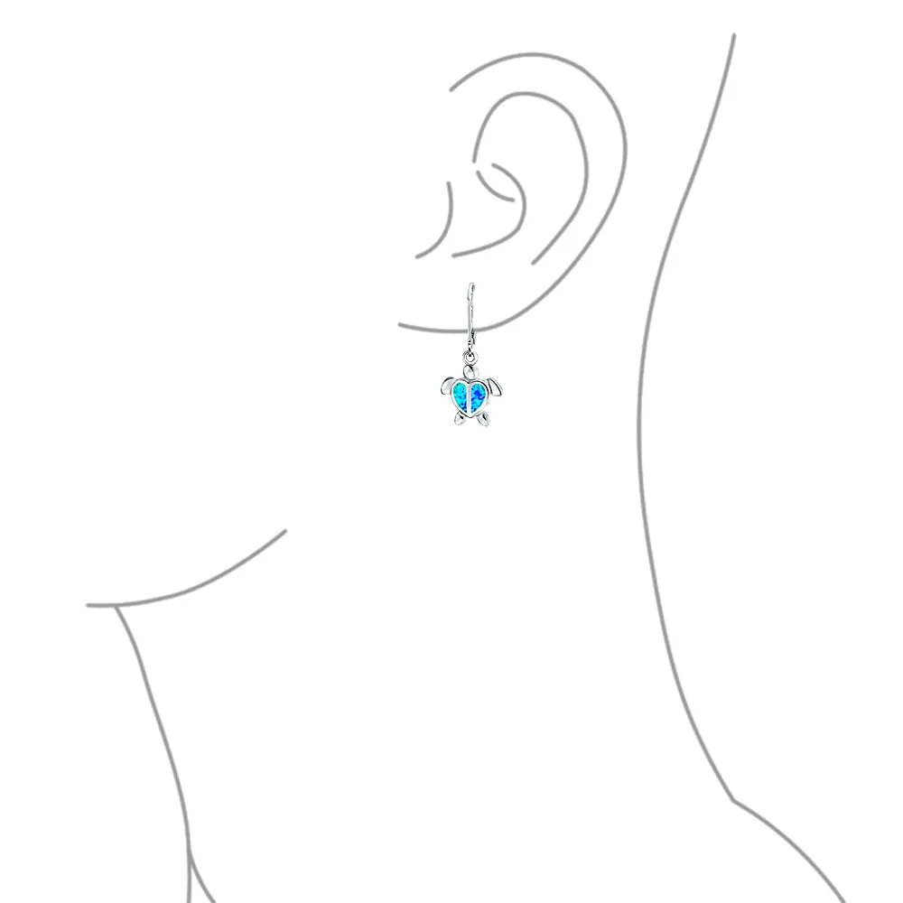 Dangle Gemstone Earrings Opal Heart Turtle Drop in Sterling Silver