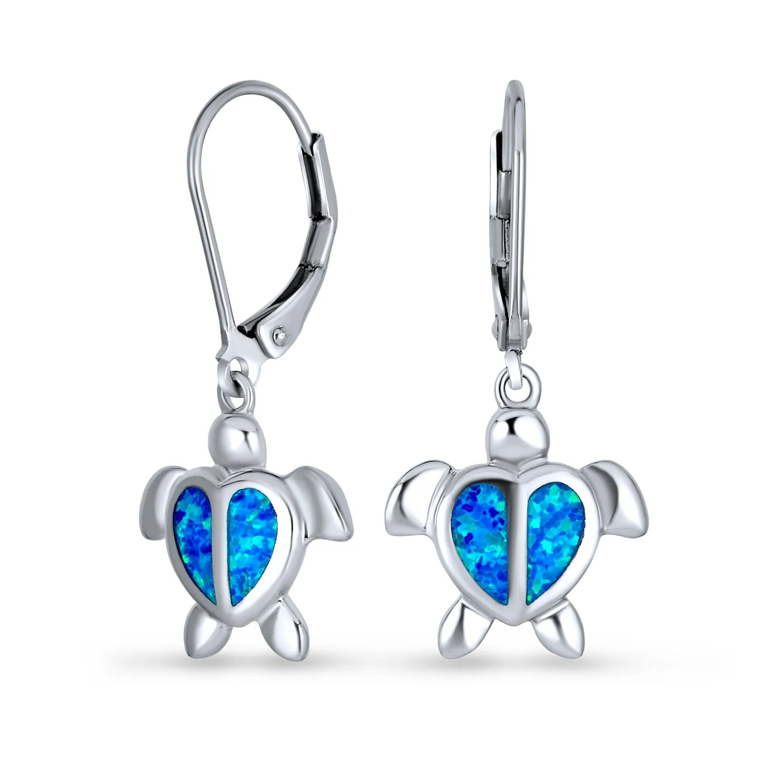 Dangle Gemstone Earrings Opal Heart Turtle Drop in Sterling Silver