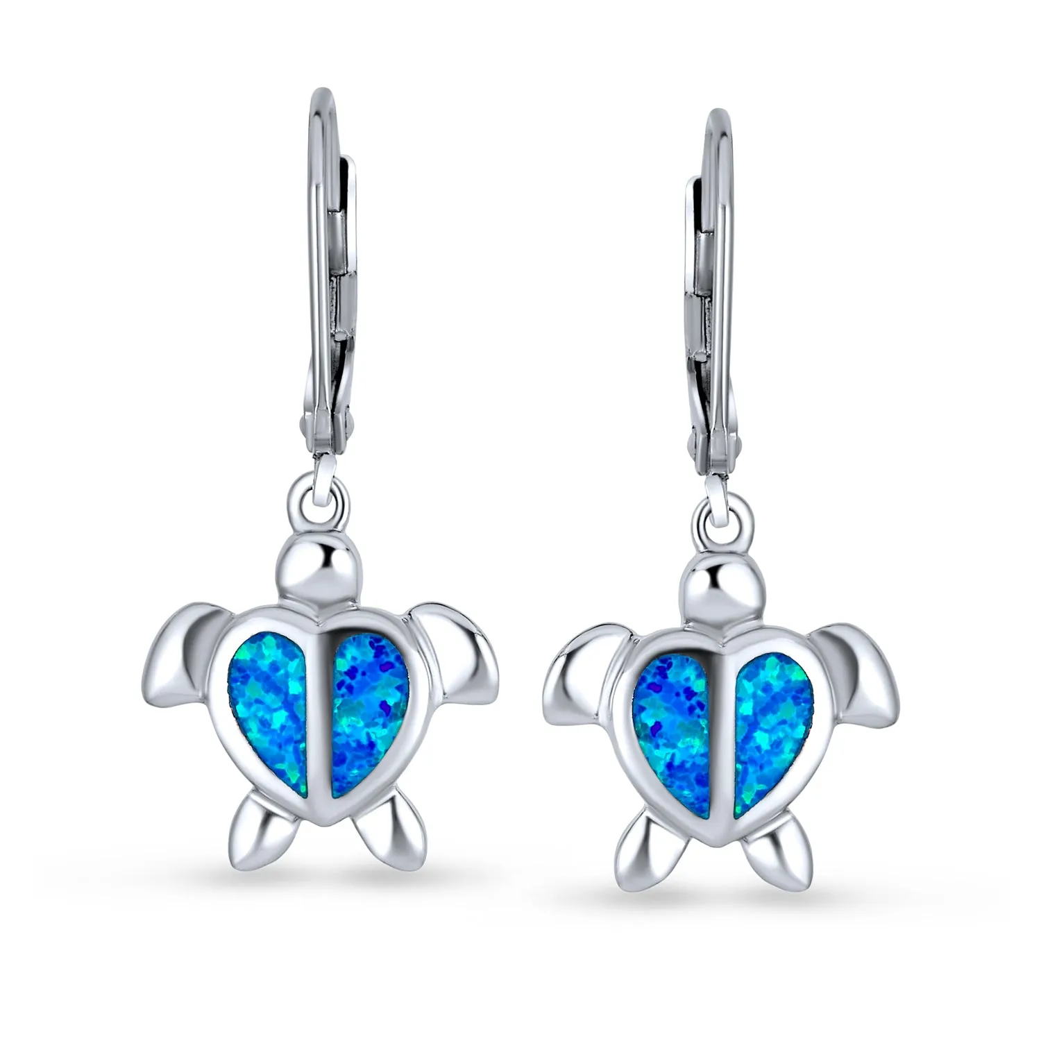 Dangle Gemstone Earrings Opal Heart Turtle Drop in Sterling Silver