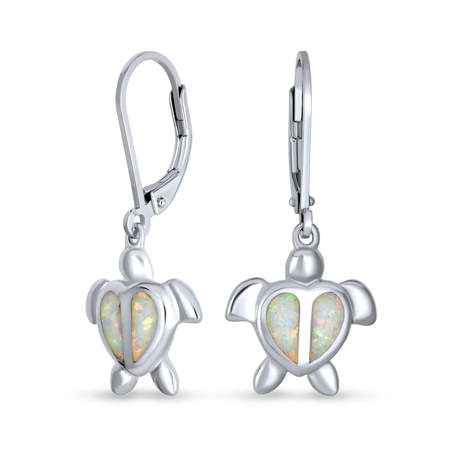 Dangle Gemstone Earrings Opal Heart Turtle Drop in Sterling Silver