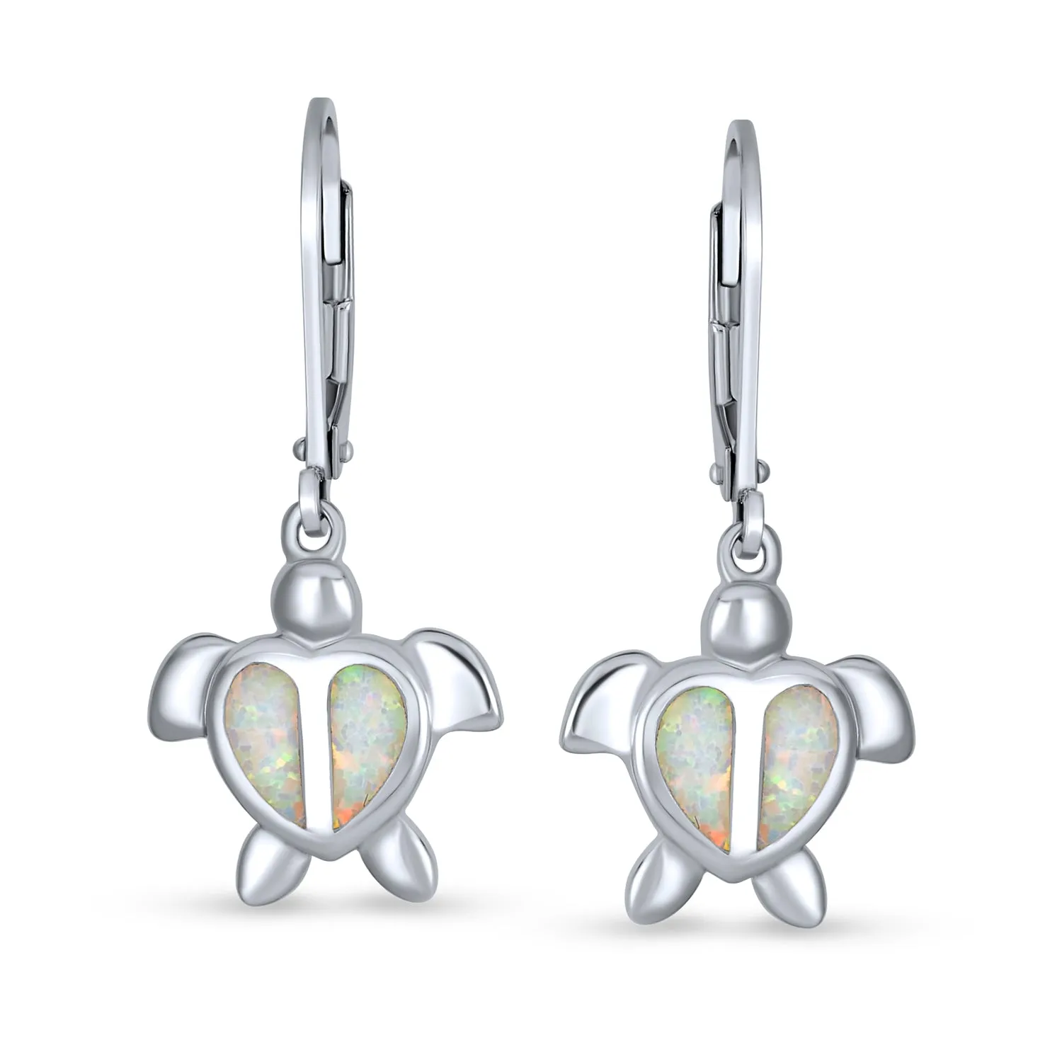 Dangle Gemstone Earrings Opal Heart Turtle Drop in Sterling Silver