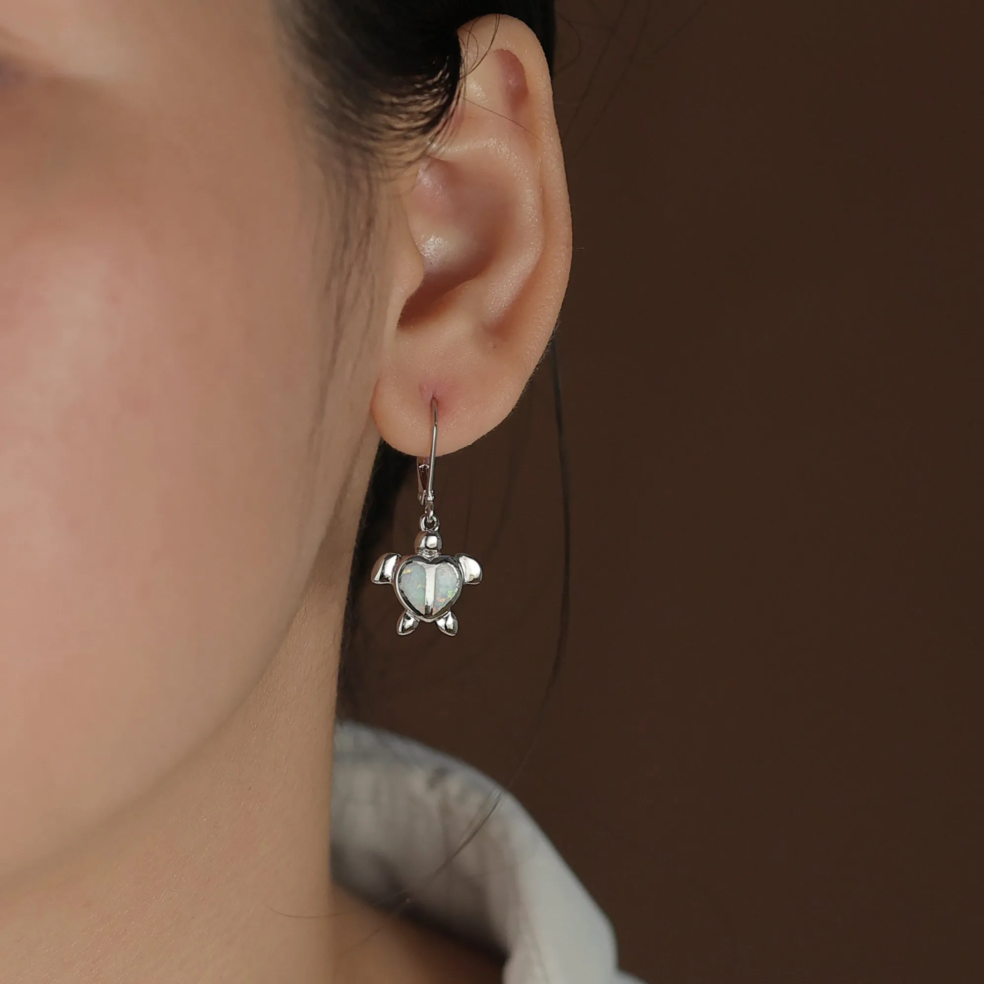 Dangle Gemstone Earrings Opal Heart Turtle Drop in Sterling Silver