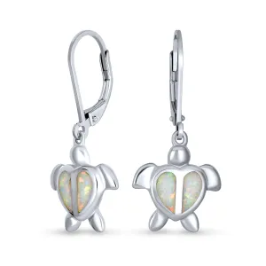 Dangle Gemstone Earrings Opal Heart Turtle Drop in Sterling Silver
