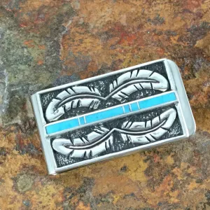 David Rosales Arizona Blue Inlaid Sterling Silver Money Clip